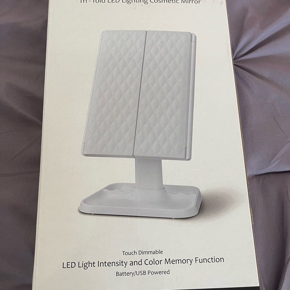 Tri-Fold LED Lighting Cosmetic Mirror - White